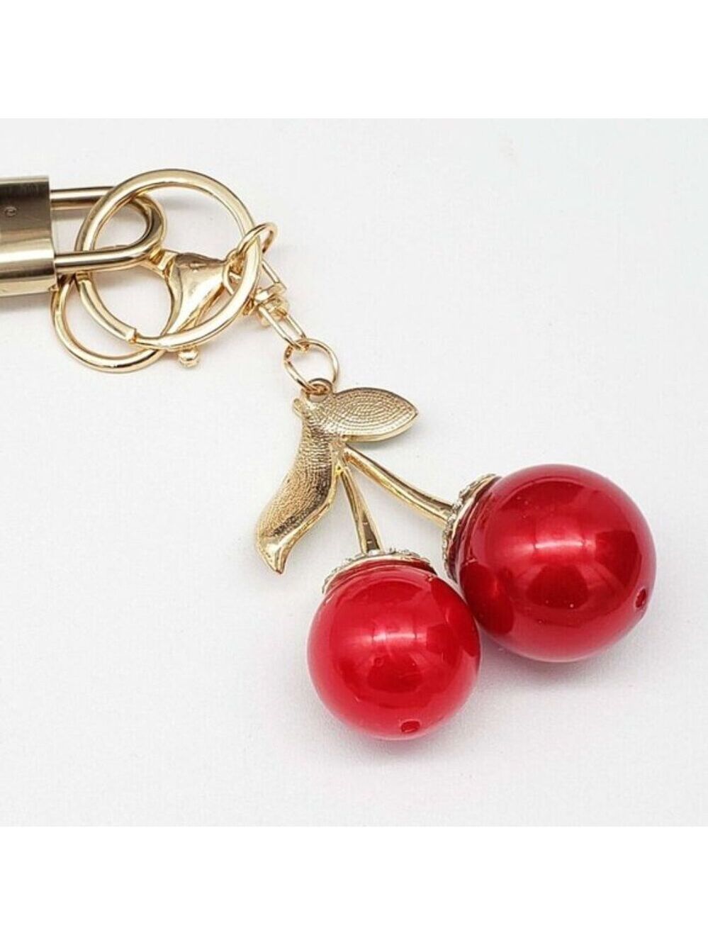 LV Gold Padlock 🔑 Authentic Louis Vuitton Charm + Unbranded Cherry Keychain - Picture 3 of 7